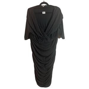 Kiyonna Plus Fitted Dress Polka Dot Print Faux Wrap Short Sleeve Women's Size 4